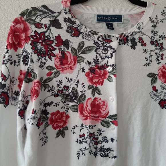 Karen Scott M cotton stretch knit button front cardigan. - Picture 2 of 7